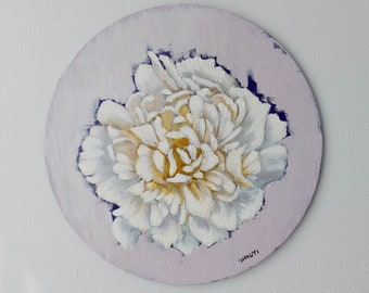 Original White Peony Oil Painting | Floral Still Life, 11.8 in