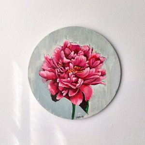 Pink Peony | 11.8 in | Original, handmade artwork, oil painting, pink flower