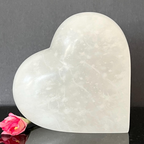Standing Heart Sculpture — Translucent White Italian Alabaster ~ 3 1/4" ~ Frosted