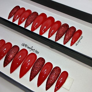 Red Slippers Set Press on Nail Stiletto Nails Custom Nails - Etsy