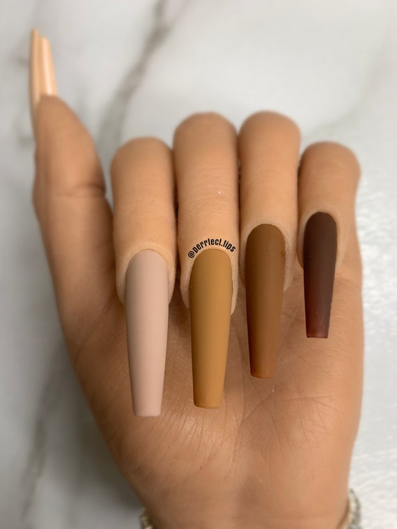 Fall Gradient Nails Press on Nails Brown Nails Gradient Nails Coffin  Ballerina Nails Glue on False Nails Instant Nails - Etsy