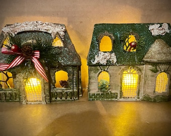 Christmas village houses with lights set