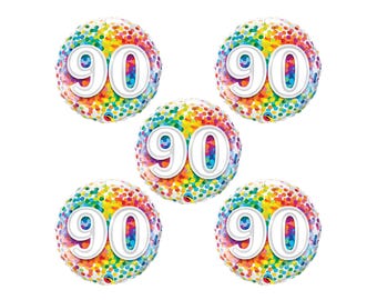 5-set of 90th Birthday 18" Celebration Mylar Latex Free Reusable Balloon