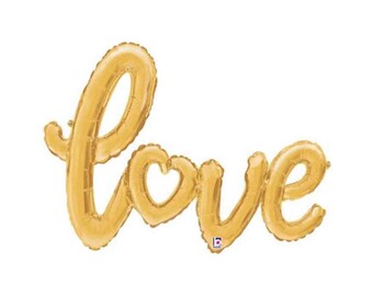 47" Gold Mylar Script Style "LOVE" Balloon with Heart