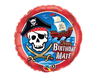 18" Mylar Latex Free Reusable Pirate Themed Happy Birthday Balloon
