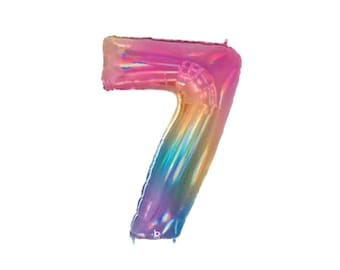 36" Mylar Rainbow Opal Helium Number 7 Balloon