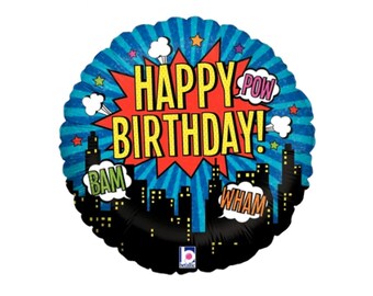 Holographic Style Comic Book Themed Birthday Mylar Latex Free 18" Reusable Balloon