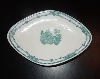 Vintage Green Willow Jackson China Hotelware footed serving dish