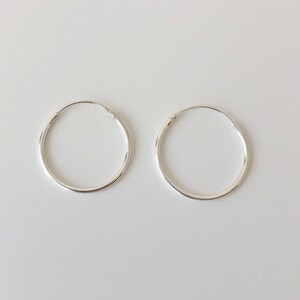 Sterling Silver Hoops - 20 mm Silver Endless Hoops - Delicate Silver Hoops - Basic Silver Hoops - Dainty Everyday Hoops