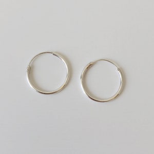 Sterling Silver Hoops - 16 mm Silver Endless Hoops - Delicate Silver Hoops - Basic Silver Hoops - Dainty Everyday Hoops