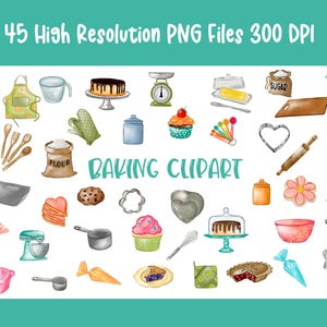 Watercolor Baking Clipart, Chef Clipart, PNG, Kitchen, Cookies, Cakes Clipart, Sweet clipart, Baking Graphics, Create Watercolor Baking Art