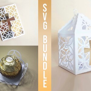 Modèle Pâques SVG Bundle Invitation Pâques découpé au laser baptême première communion boîte 3D Cricut coupe fichier Pessah porte-gâterie Silhouette camée