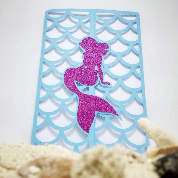 SVG Template Mermaid Gate Fold Card Laser Cut Under The Sea Theme Party Invitation Cricut Mermaid Theme Party Silhouette Cameo Summer Card