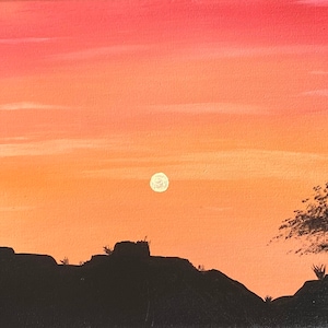 Acrylic Painting Dessert Sunset Landscape, Original Art by Celena