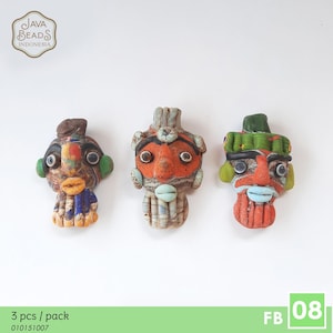 Antique Phonecian Face Pendants Vintage Old Trade Style Bead Java Market Indonesia FB 08