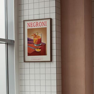 Negroni Cocktail Wall Print | Framed or Unframed | Bar Cart Posters | Classic Cocktail Print | Home Decor Framed Wall Prints