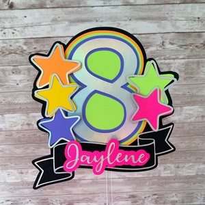 Neon Glow Party Cake Topper, Slime Party Decorations, Paint Party Cake Topper, 80's Theme Party Decorations