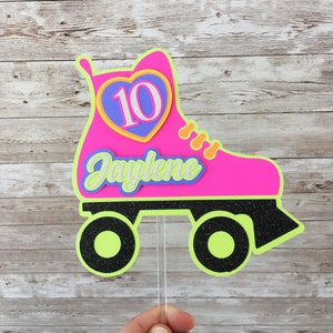 Roller Skate Cake Topper, Roller Skating Party Decorations, Neon Glow Party Cake Topper, 80's Theme Party Decorations
