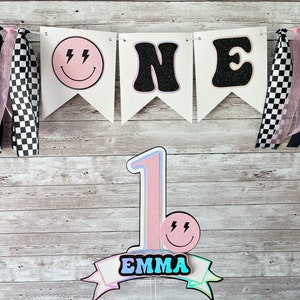Pink One Happy Babe Cake Topper, One Cool Girl, One Happy Girl Birthday, Pink Smiley Face Party Decor, Retro 1st Birthday Decor