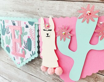 Llama High Chair Banner, Llama 1st Birthday Party Decorations, Llama Cactus Fiesta Birthday Party