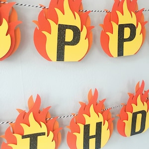 Fire Happy Birthday Banner, Fire Flames Banner, Perfect for Fireman Party, Camping Party, Hunting Party, Firefighter Graduation Party image 3