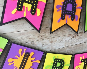 Neon Glow Party Banner, Slime Party Decorations, Paint Party Birthday Banner, 80's Theme Party Decorations, Neon Party Decorations