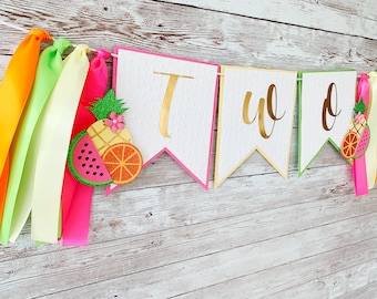 Two-tti Frutti Birthday Banner, Tropical Party Decor, Tutti Frutti Party Decor, Summer Fruit 2nd Birthday