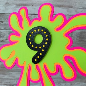 Neon Glow Party Cake Topper, Slime Party Decorations, Paint Party Cake Topper, 80's Theme Party Decorations image 7