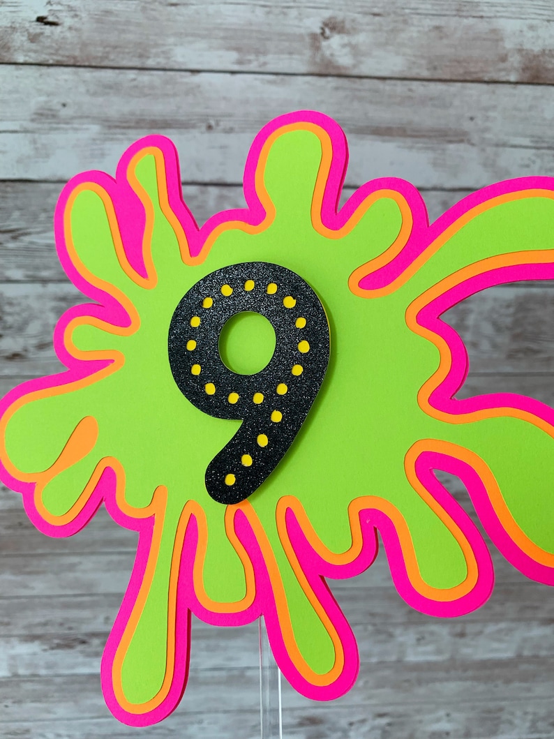 Neon Glow Party Cake Topper, Slime Party Decorations, Paint Party Cake Topper, 80's Theme Party Decorations image 7