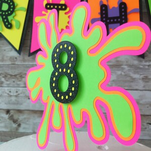 Neon Glow Party Cake Topper, Slime Party Decorations, Paint Party Cake Topper, 80's Theme Party Decorations image 5