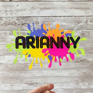 Neon Glow Party Cake Topper, Slime Party Decorations, Paint Party Cake Topper, 80&#39;s Theme Party Decorations