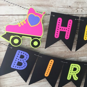 Roller Skate Birthday Banner, Roller Skating Party Decorations, Neon Glow Party, 80's Theme Party Decorations