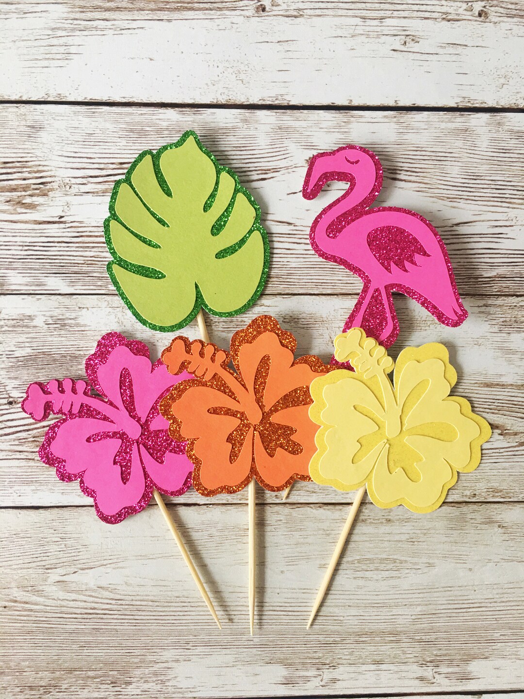 Tropical Cupcake Toppers Tropical Party Decor Flamingo Party Etsy