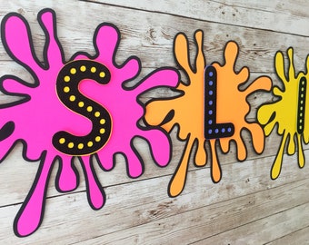 Neon Glow Party Backdrop, Slime Party Decorations, Paint Party Birthday Decor, 80's Theme Party Decorations