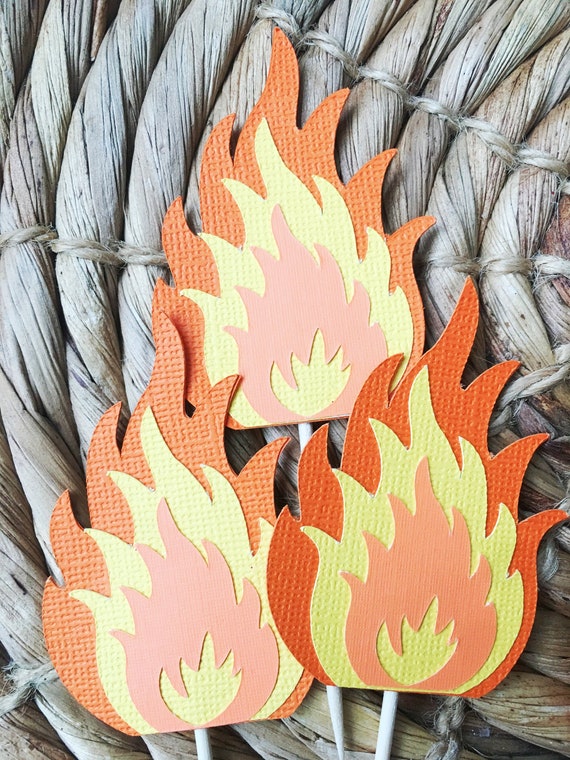 Fire Cupcake Toppers For Firetruck Birthday Party Fireman Etsy