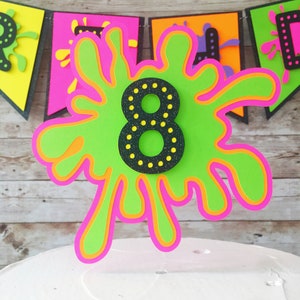 Neon Glow Party Cake Topper, Slime Party Decorations, Paint Party Cake Topper, 80's Theme Party Decorations image 1