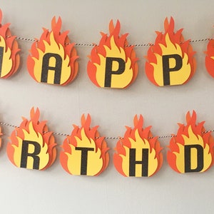 Fire Happy Birthday Banner, Fire Flames Banner, Perfect for Fireman Party, Camping Party, Hunting Party, Firefighter Graduation Party image 7