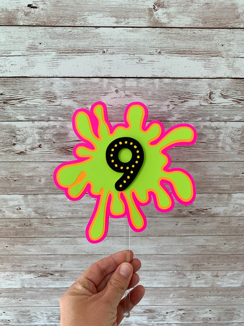 Neon Glow Party Cake Topper, Slime Party Decorations, Paint Party Cake Topper, 80's Theme Party Decorations image 2