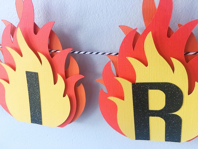 Fire Happy Birthday Banner, Fire Flames Banner, Perfect for Fireman Party, Camping Party, Hunting Party, Firefighter Graduation Party image 2