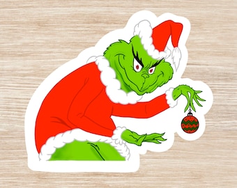 Christmas Grinch Stealing Ornament Sticker