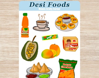 Desi Foods Sticker Sheet - a variety of common Desi foods