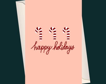 Printable Happy Holidays Digital Card | Candy Cane Holiday Card | Printable and Digital copy | Downloadable Holiday Card