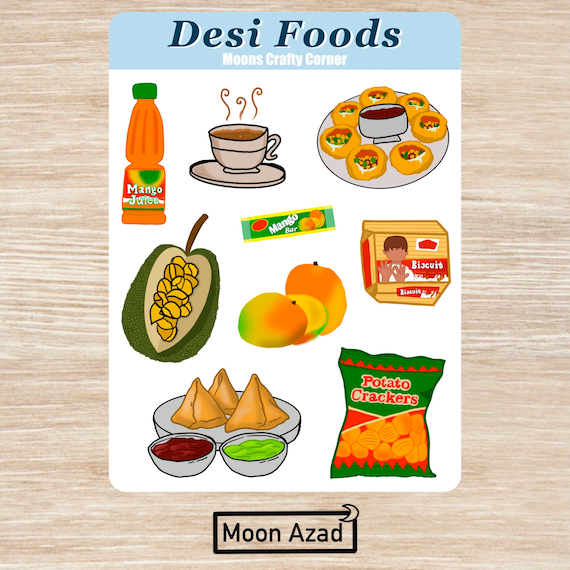 Desi Foods Sticker Sheet - a variety of common Desi foods