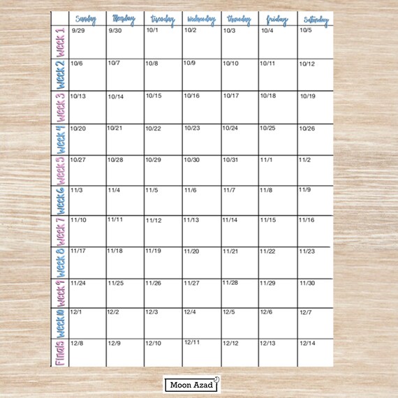 College Quarter System Calendar Instant Download PDF - Etsy UK