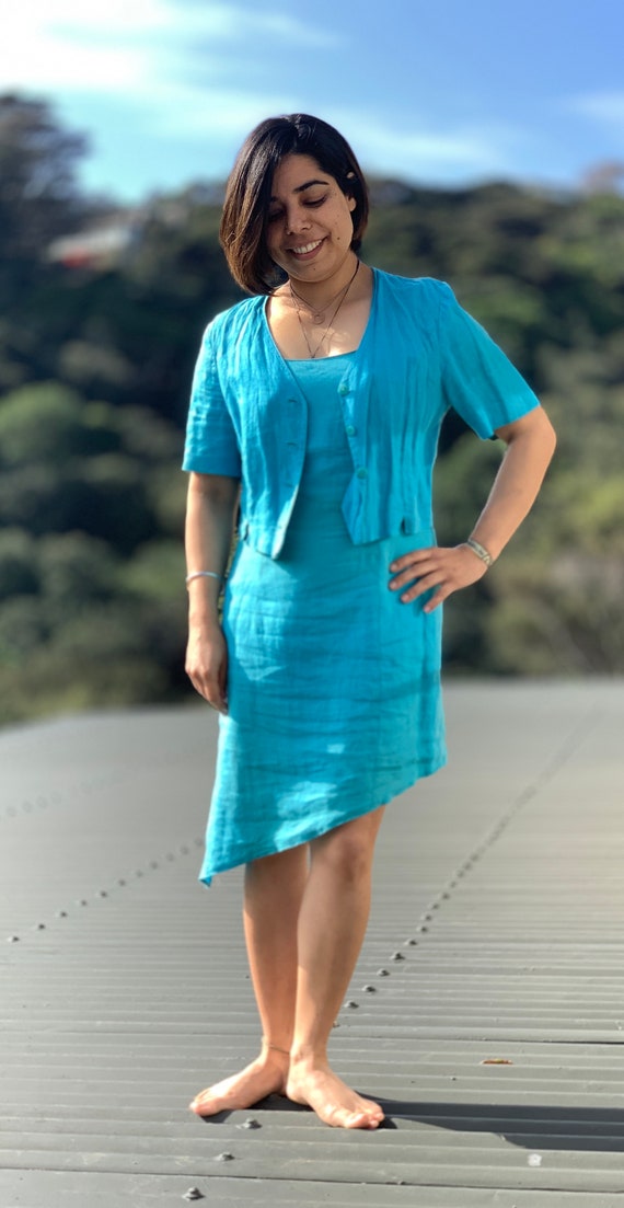 Light blue linen dress and jacket Sergio Cassani - image 1