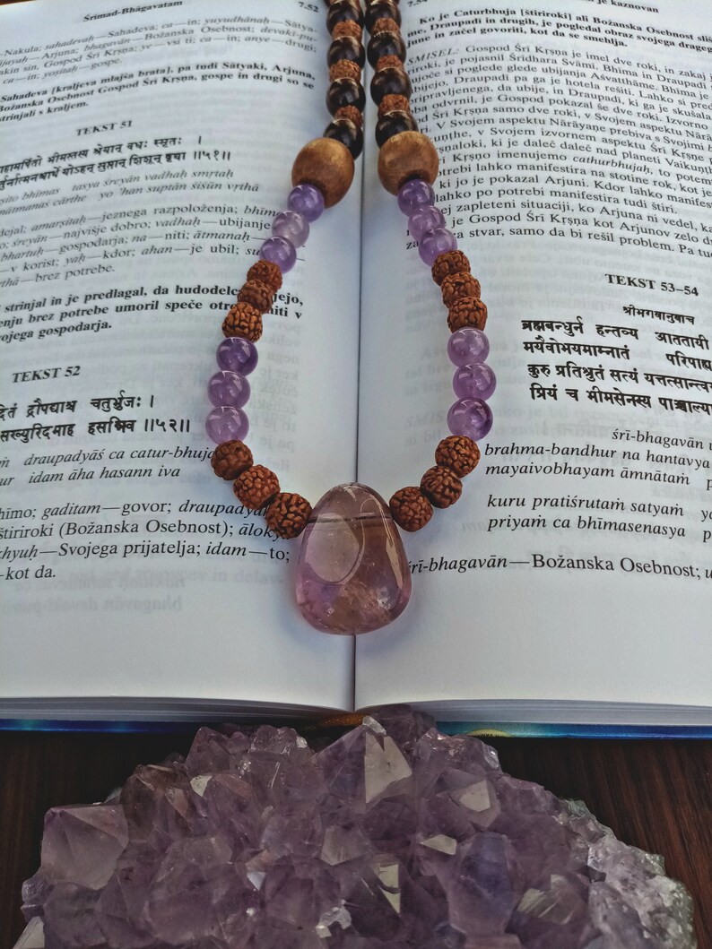 Ametrine Japa Mala Crystal Necklace with rudraksha seeds