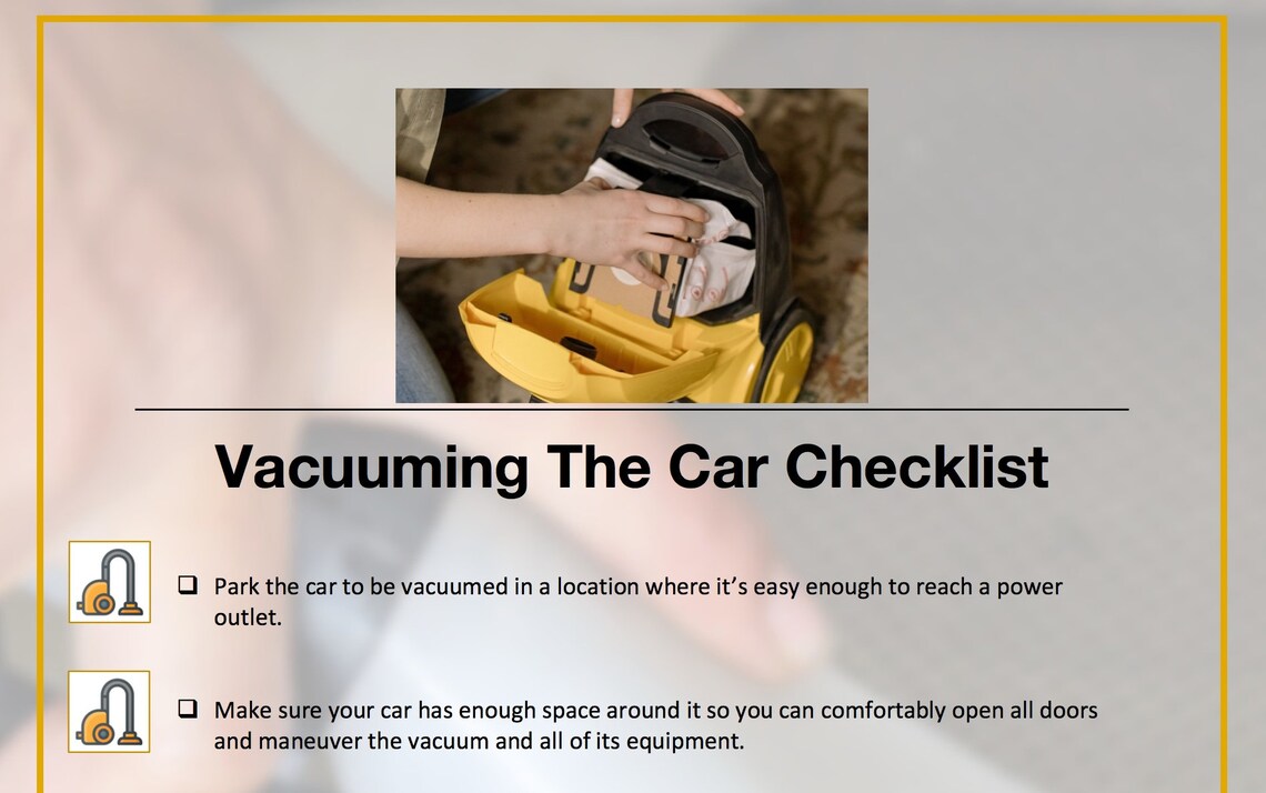 Vacuum the Car Checklist, Vacuum Cleaner Checklist, Clean Your Car
