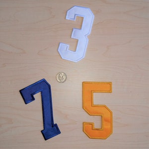 1 Color Varsity Sport Number - Twill with Embroidered Edge - Multi Size 2&quot; through 12&quot;