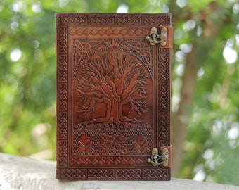 Leather Journal, Tree Of Life, Embossed With Blank Papers, Personal Journal For Writing, Custom Leatherette Journal