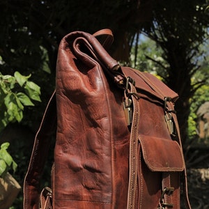 Genuine Brown Leather Backpack, Leather Roll-on Bag, Brown College Rucksack, Vintage Laptop Knapsack for men & women, leather college bag.